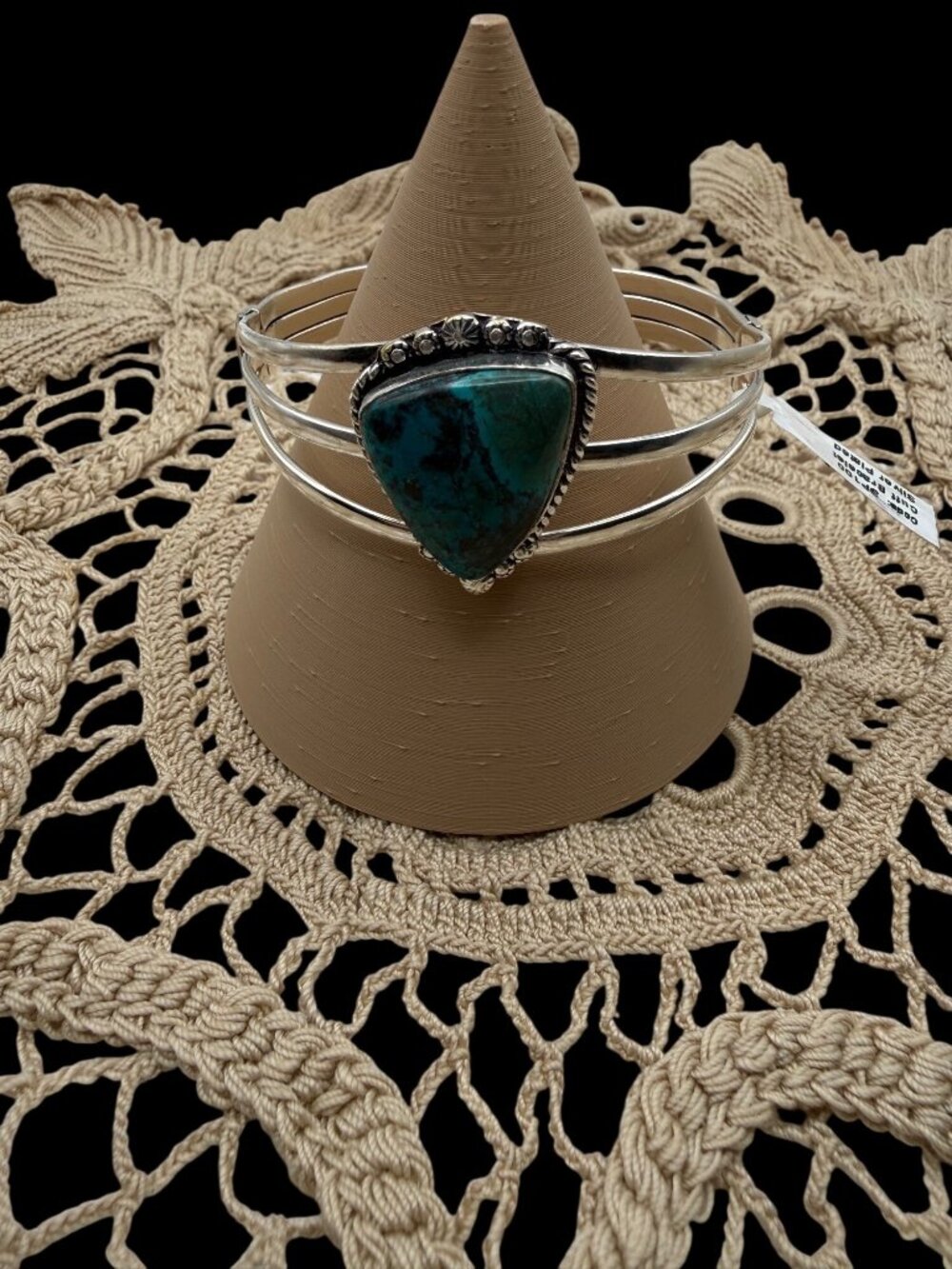 Artisan Silver-Plated Shattuckite Statement Cuff Bracelet Textured Detailing Adj